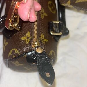 Upcycled Louis Vuitton Nano Speedy. Black painted Vachetta.